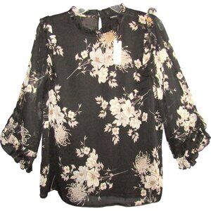 Capsule Your Ultimate Wardrobe Staples Black Floral Sheer Lined Top Size 12 New